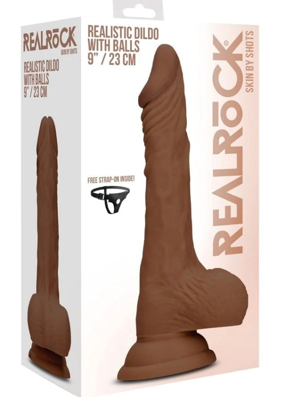 Realrock Skin Dildo with Balls Brown Realistic Dildos