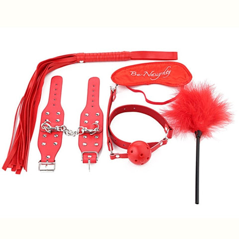 Red Lovers PVC Cuffs Restraint Kit 5 piece - Bondage Kits