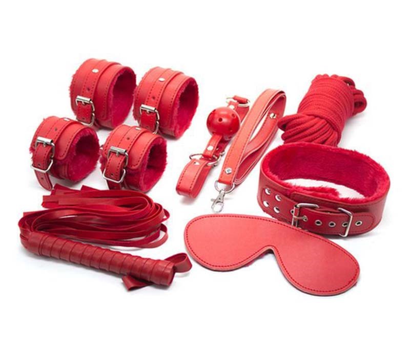 Red Plush Submissive Bondage Kit 7 Pcs Bondage Kits