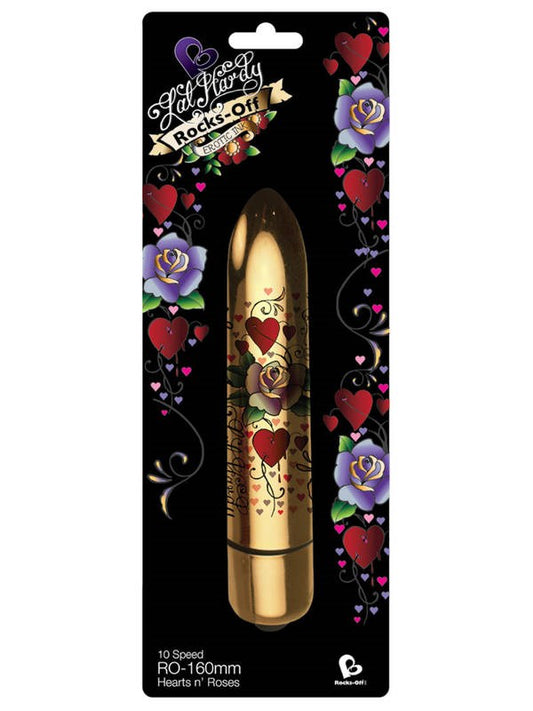 Rocks Off Erotic Ink 160mm 10 Speed Hearts n - Bullet Vibrators Roses - Bullet Vibrators