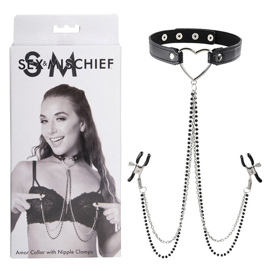 Sensual Amor Collar and Nipple Clamp Set Collars and Leads