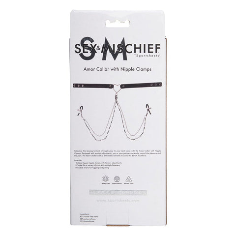 Sensual Amor Collar and Nipple Clamp Set - Collars and Leads