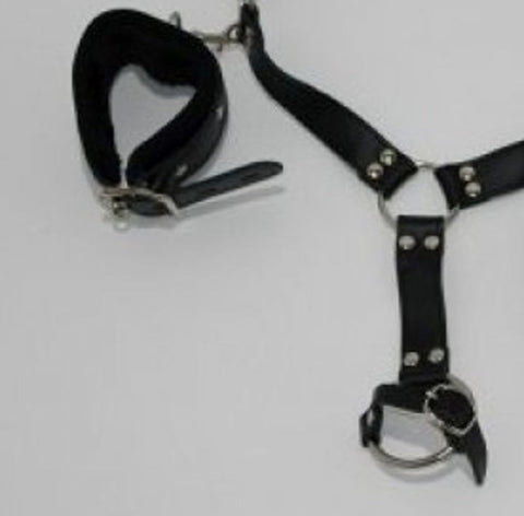 Self Bondage Lower Body Harness with Cock Ring and Wrist Cuffs - Cuffs and Restraints