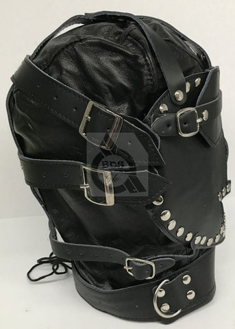Sensory Deprivation Hood Studded Leather - Bondage Hoods