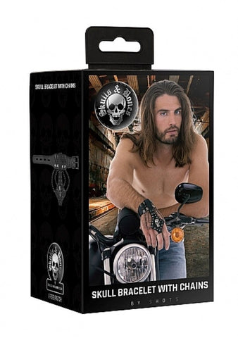 Skulls and Bones Bracelet with Skulls and Chains Black - Cuffs and Restraints