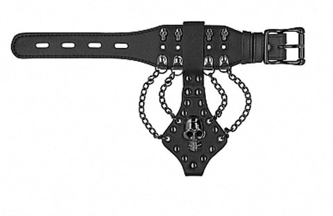 Skulls and Bones Bracelet with Skulls and Chains Black - Cuffs and Restraints