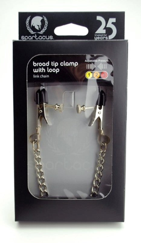 Spartacus Adjustable Broad Tip Clamps with Loop Link Chain - Breast and Nipple Toys