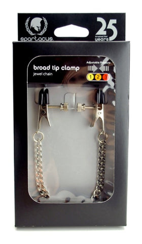 Spartacus Adjustable Broad Tip Nipple Clamps with Jewel Chain - Nipple and Clit Clamps