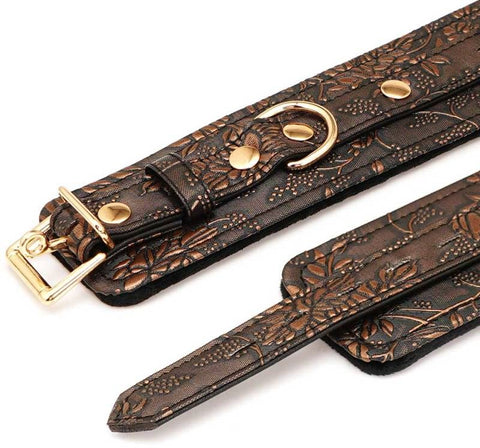 Spartacus Brown Floral Print PU Ankle Cuffs - Cuffs and Restraints