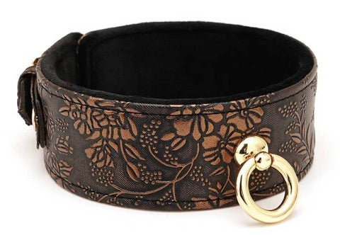 Spartacus Brown Floral Print PU Collar and Leash - Collars and Leads