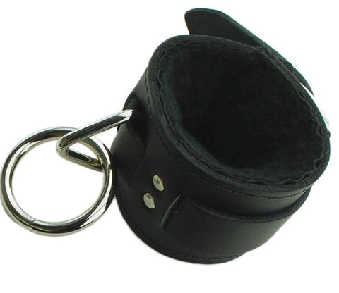 Spartacus Leather Wrist Restraint with Black Faux Fur - Cuffs and Restraints