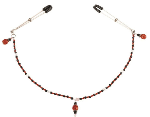 Spartacus Single Strand Deluxe Beaded Clamp Red - Nipple and Clit Clamps