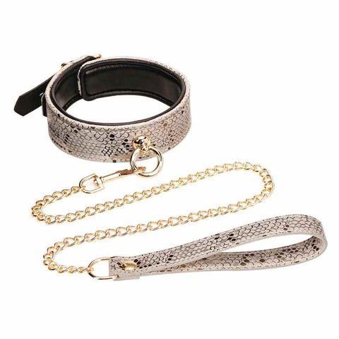 Spartacus White Snake Print Microfiber Collar and Leash - Collars and Leads
