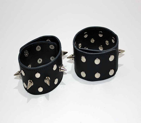 Spiked Leather Ankle Cuffs With Studs - Collars and Leads