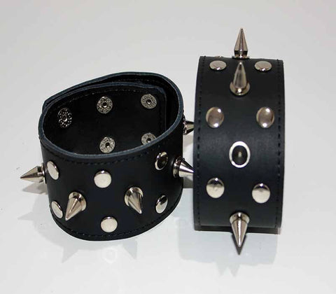 Spiked Leather Ankle Cuffs With Studs - Collars and Leads