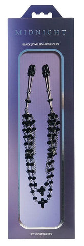 Sportsheets Midnight Black Jeweled Nipple Clips - Breast and Nipple Toys