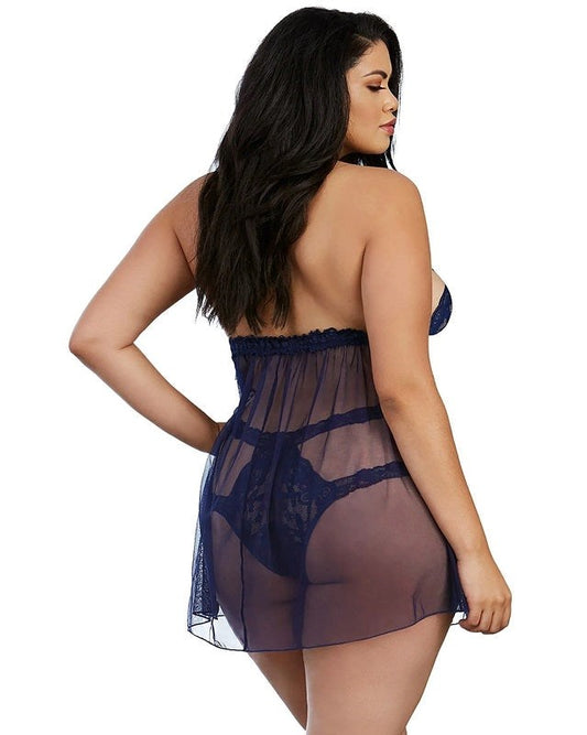Stretch Lace and Mesh Babydoll with Matching Panty - Babydolls and Chemises