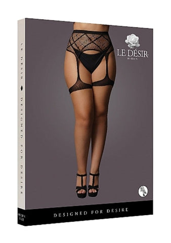 Striped Fishnet Garterbelt - Black - Hosiery