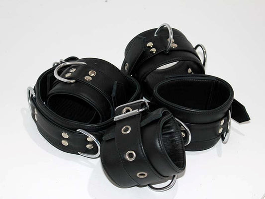 Submissive's Complete Black Leather Restraint Set - Cuffs and Restraints