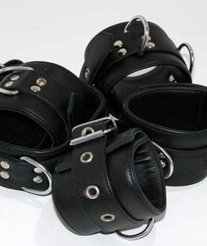 Submissive's Complete Black Leather Restraint Set Cuffs and Restraints