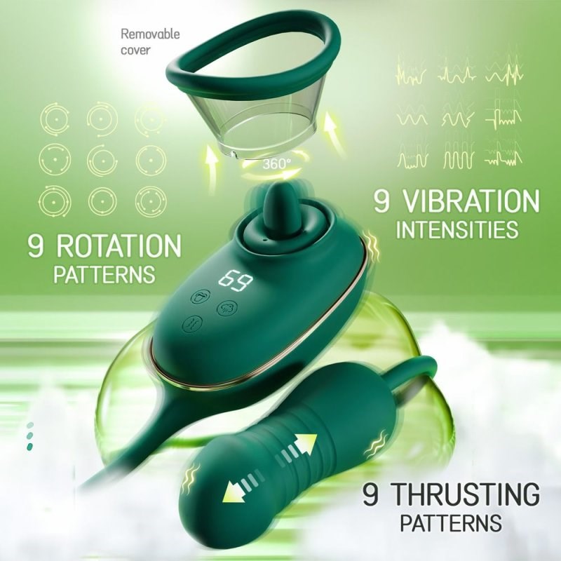 Sucking Vibrator with Vibrating Licking Tongue & Thrusting Finger and Tongue Vibrators