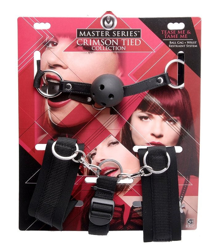 Tease Me & Tame Me Ball Gag & Wrist Restraint System Cuffs And Restraints