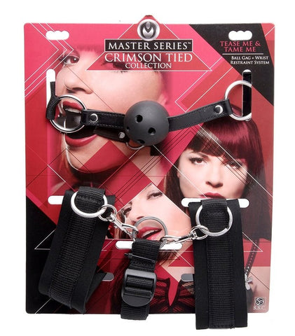 Tease Me & Tame Me Ball Gag & Wrist Restraint System - Cuffs and Restraints