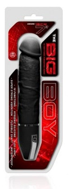 The Big Boy 7" Black Silicone Vibrator with 10 Rhythms Realistic Dildos