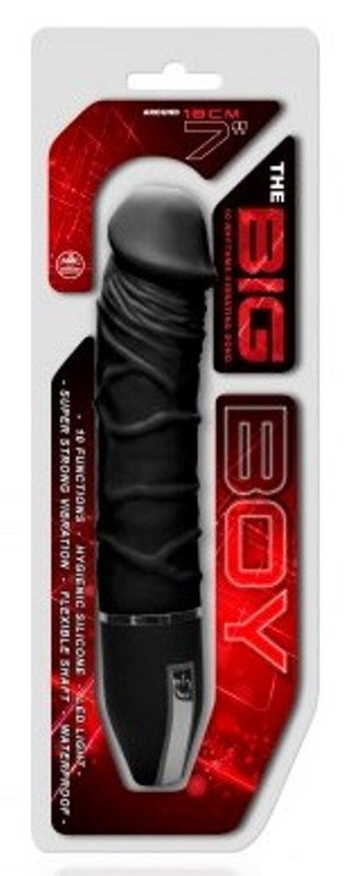 The Big Boy Silicone Vibrator with 10 Rhythms 7" Black Realistic Dildos