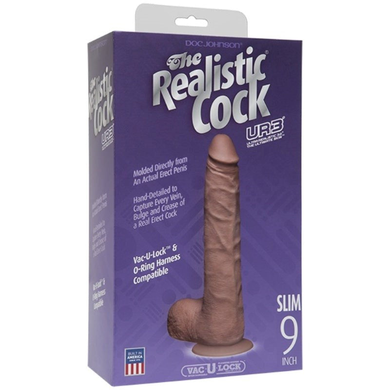 The Realistic Cock UR3 9 in. Slim with Balls Brown Realistic Dildos