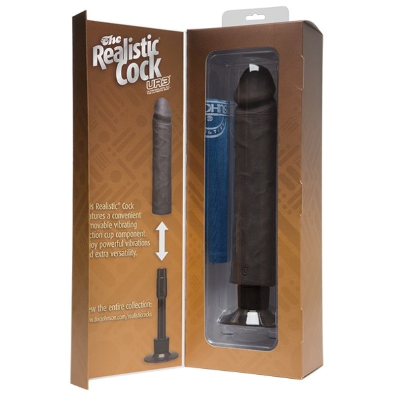 The Realistic Cock UR3 Vibrating 10 in. Black Realistic Dildos