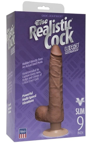 The Realistic Cock UR3 Vibrating Slim 9 Inch - Brown - Realistic Dildos