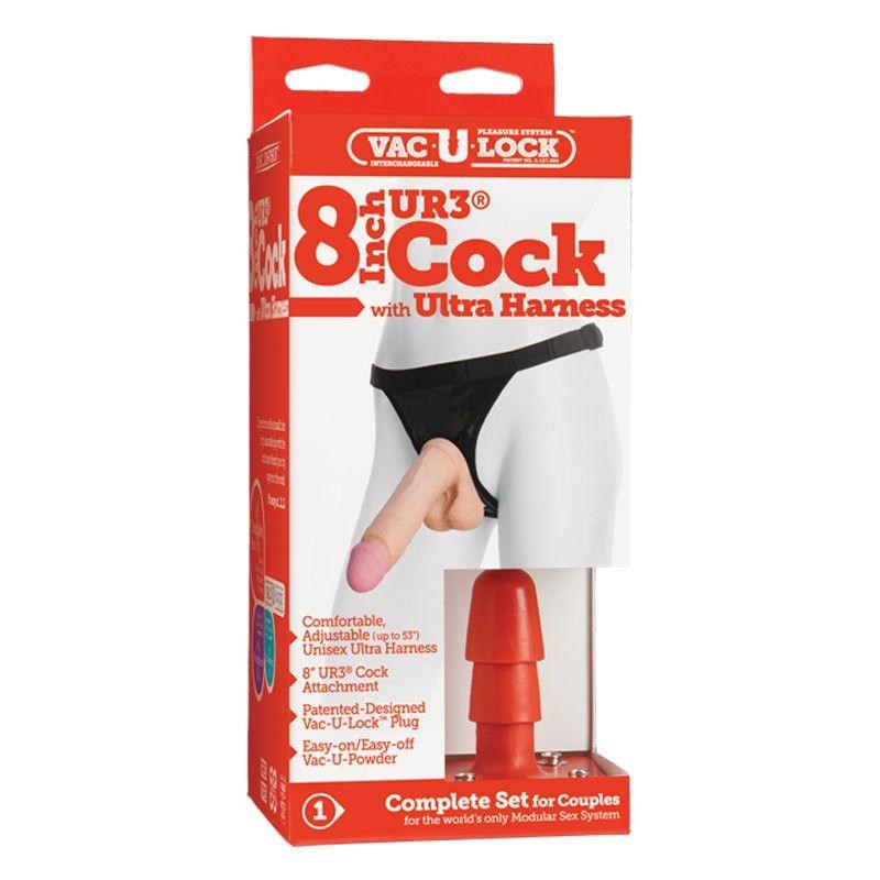 Vac-U-Lock 8" UR3 Cock with Strap-On Flesh Strap On Sextoys