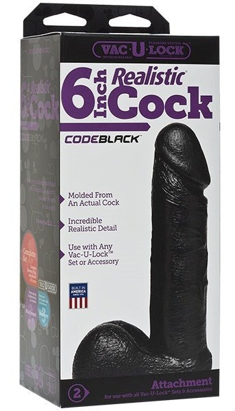 Vac-U-Lock Code Black 6 inch Realistic Cock - Strap On Sextoys