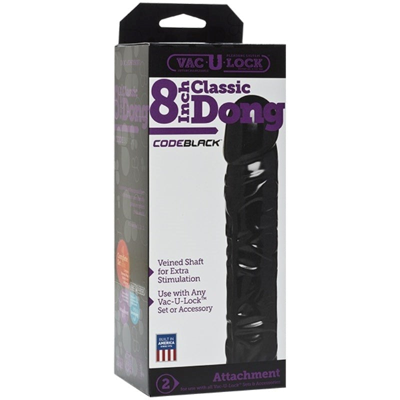 Vac-U-Lock Code Black 8 inch Classic Dong Realistic Dildos