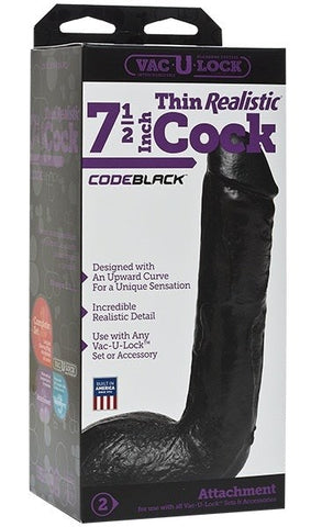 Vac-U-Lock Code Black Thin 7.5 inch Realistic Cock - Strap On Sextoys