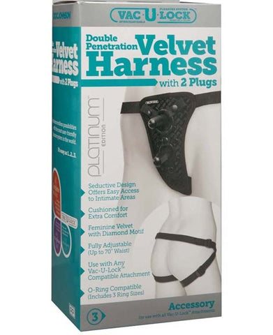 Vac-U-Lock Double Penetration Velvet Harness with 2 Plugs - Strap On Sextoys
