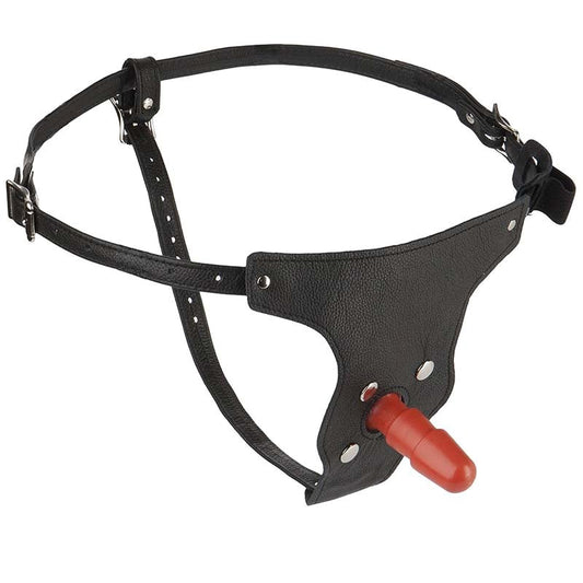 Vac-U-Lock Leather Strap-On with Plug - Strap On Sextoys