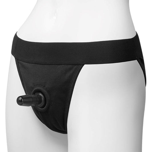 Vac-U-Lock Panty Harness Plug Full Back S/M Black - Strap On Sextoys