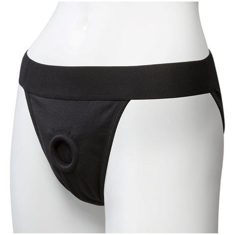 Vac-U-Lock Panty Harness Plug Full Back S/M Black - Strap On Sextoys