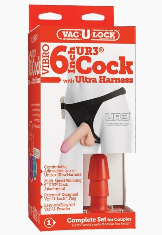 Vac-U-Lock Vibrating 6" UR3 Cock with Strap-On Flesh Strap On Sextoys