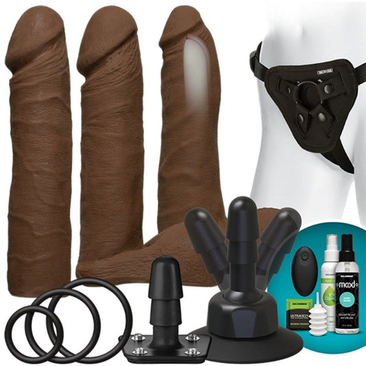 Vac-U-Lock Vibrating Dual Density Ultraskyn Set Chocolate - Strap On Sextoys