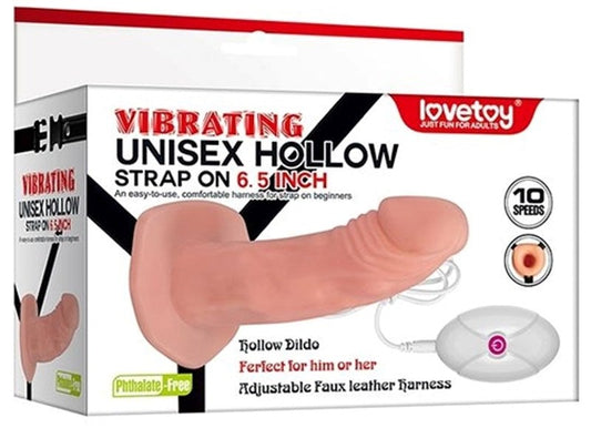 Vibrating Unisex Hollow Strap-On 6.5 inch - Strap On Sextoys