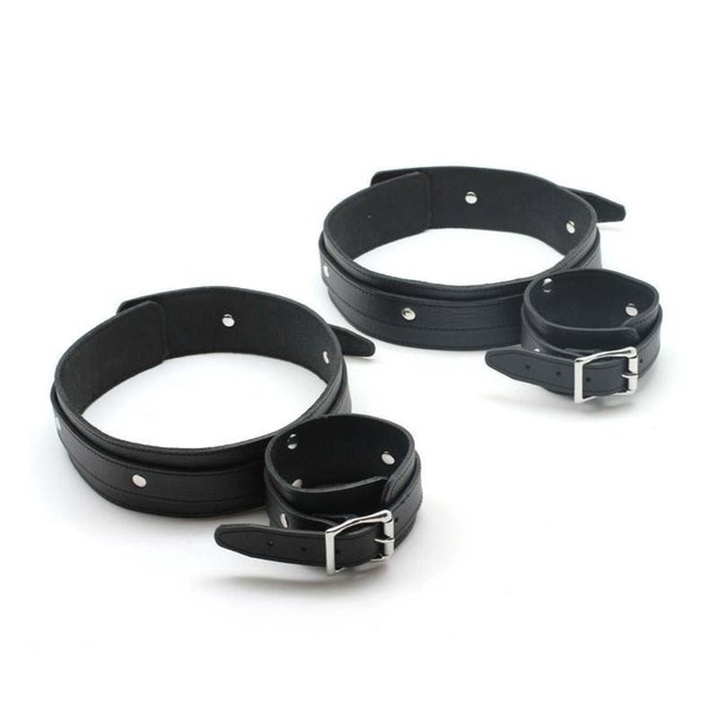 ViolentDelights Thigh and Wrist Restraints Black Leather Cuffs And Restraints