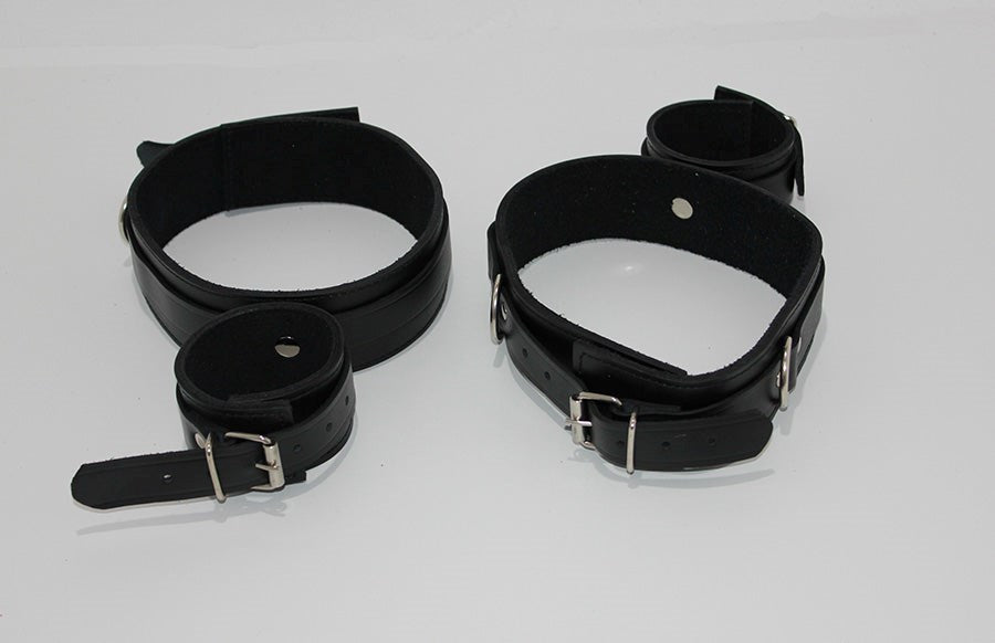 ViolentDelights Thigh and Wrist Restraints Black Leather Cuffs And Restraints