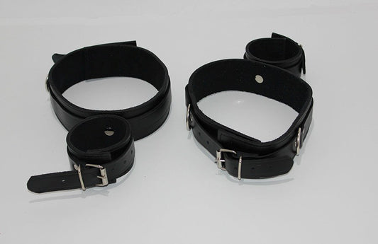 ViolentDelights Thigh and Wrist Restraints Black Leather - Cuffs and Restraints