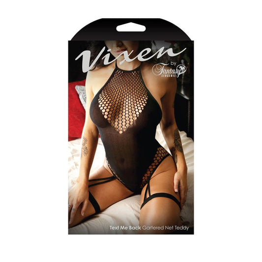 Vixen Text Me Back Gartered Net Teddy - 1size - Babydolls and Chemises