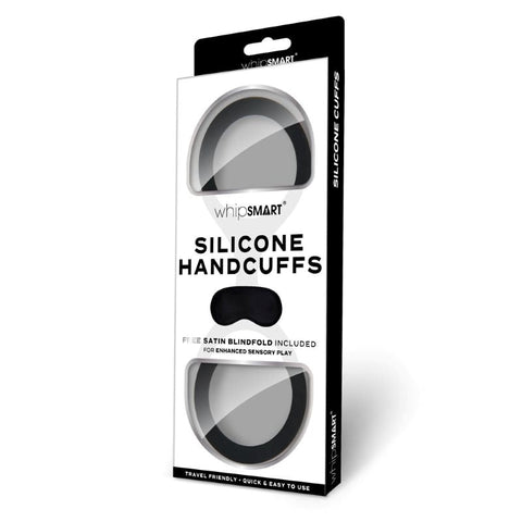 Whisper of Ecstasy - WhipSmart Silicone Handcuffs with Satin Blindfold - Cuffs and Restraints
