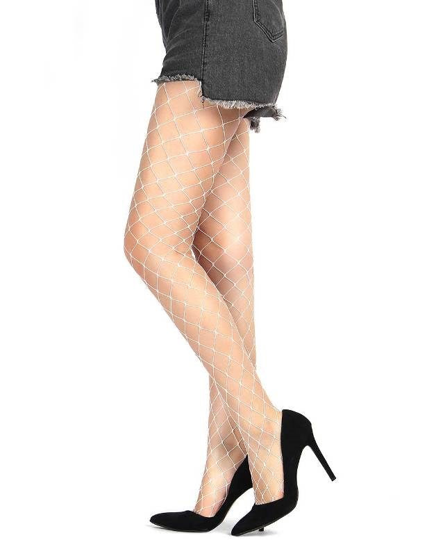 White Long Sheer Tight Wide Fence Net Pantyhose OS Hosiery