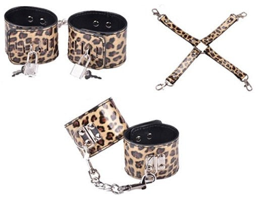 Wild Leopard Wrist and Ankle Cuffs with Hogtie Cuffs And Restraints